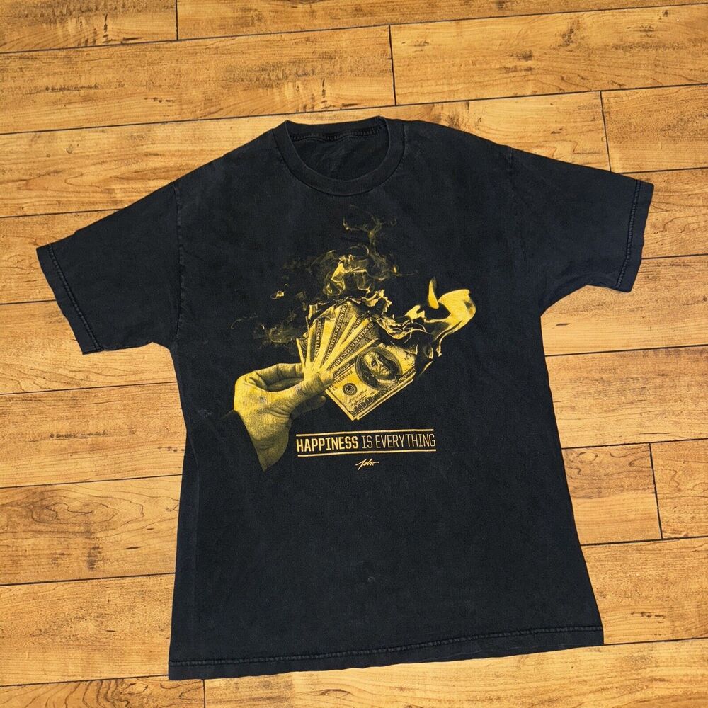 Vintage Y2K Style Money T-Shirt Black 20x28 Medium Happiness Is Everything